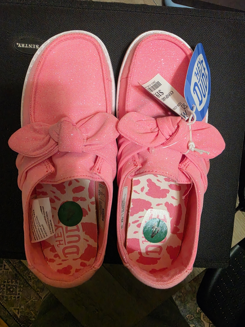 Hey Dude Girls Pink Glitter Bow Slip-On Sneakers